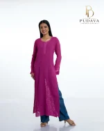 Georgette  Chikankari Long Kurti
