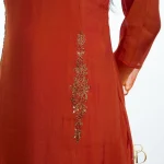 Rust Orange Hand-Embroidered Georgette churidhar set
