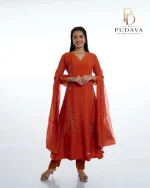 Rust Orange Hand-Embroidered Georgette churidhar set - Image 4