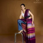 Plum & Multicolored Striped Handloom Saree