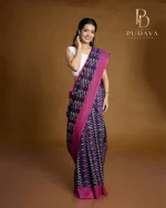 Deep Purple Ikat Handloom chettinad saree - Image 2