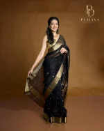 Black & Gold Chanderi Tissue Saree - Image 2