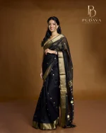 Black & Gold Chanderi Tissue Saree - Image 3