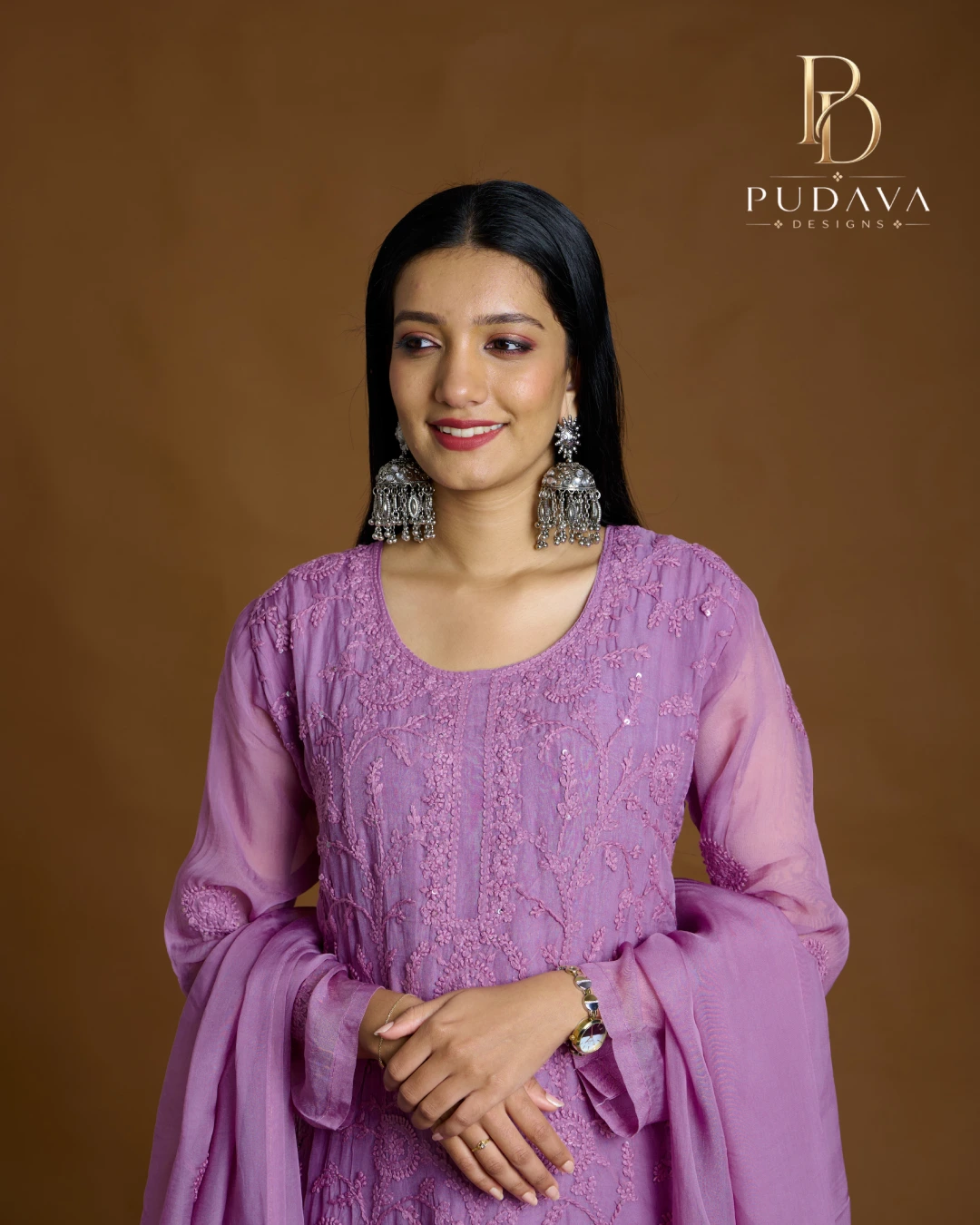 New Project (38) Lilac Purple Chikankari Georgette Suit Set - Image 1