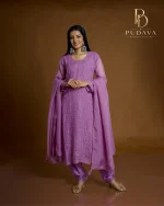 Lilac Purple Chikankari Georgette Suit Set - Image 2