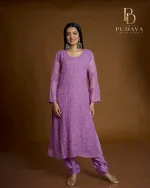 Lilac Purple Chikankari Georgette Suit Set - Image 4