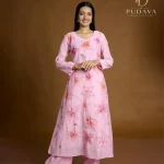 Baby Pink Hand-Painted Floral Georgette Kurti Set