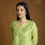 Lime Green Angrakha-Style Embroidered Kurti