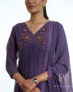 Deep Mauve Gathered Georgette Anarkali Suit Set - Image 3