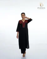Black Cotton Kurti with Maroon Kalamkari Yoke - Image 2