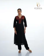 Black Cotton Kurti with Maroon Kalamkari Yoke - Image 4
