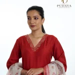 Brick Red Pearl-Embroidered Chanderi Silk Suit Set