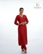 Brick Red Pearl-Embroidered Chanderi Silk Suit Set - Image 4