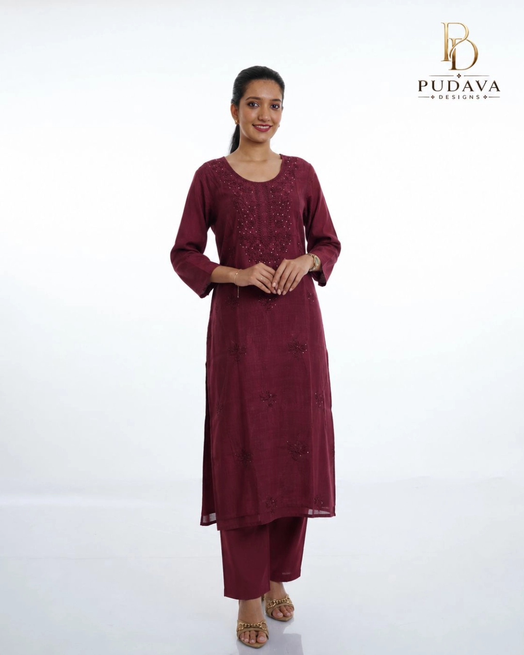 New Project (87) Sequined Chikankari Kurta Set - Image 1