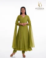 Rust Orange Hand-Embroidered Georgette churidhar set - Image 7